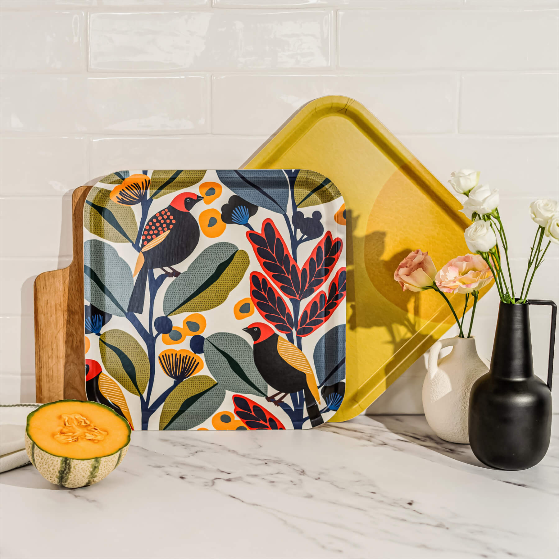 Square Design Tray 32 x 32 cm - Lemon Drop - Nordic Birch