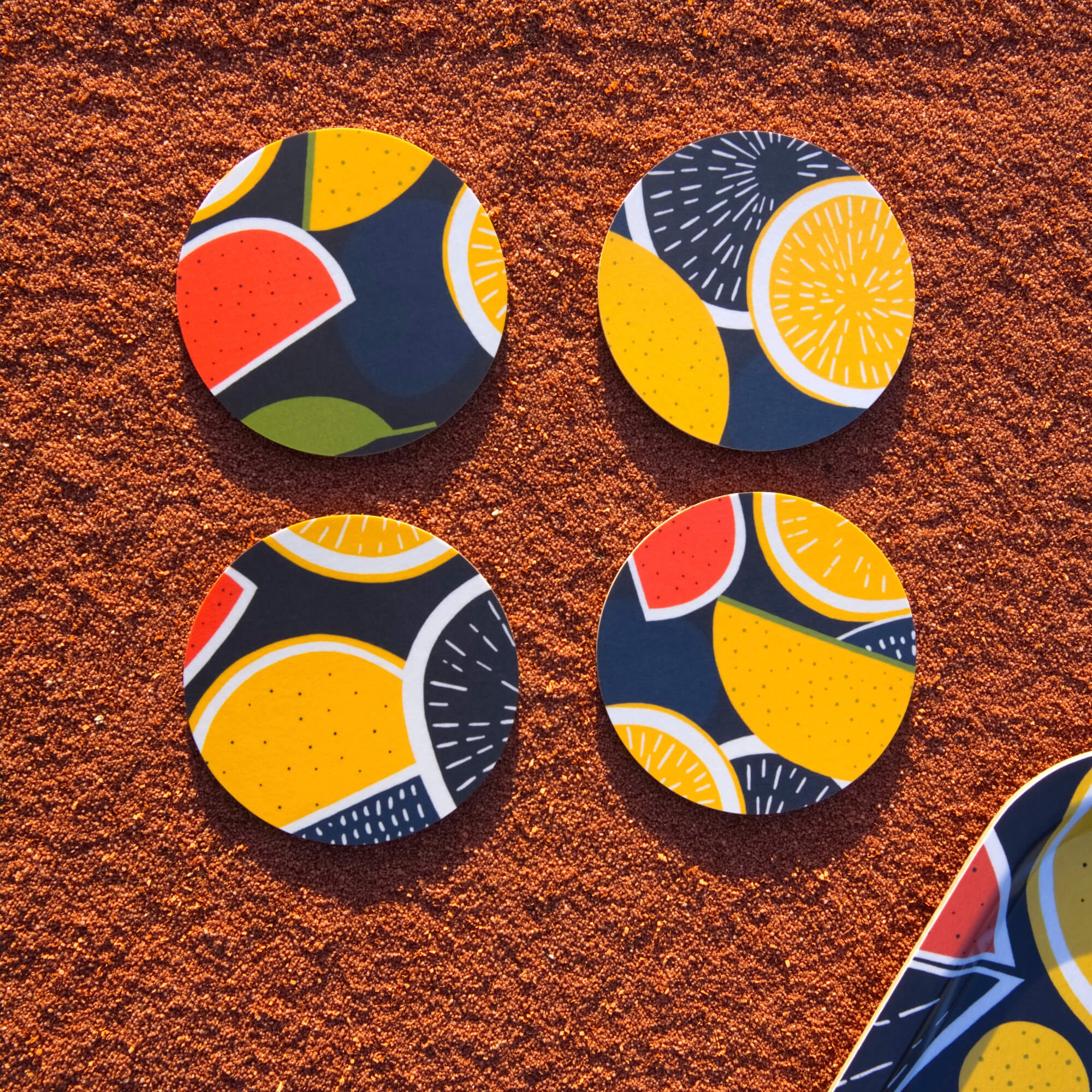 HappyTrays Untersetzer aus Holz Ø9cm 'Juice of the Day' - 4er Set EU