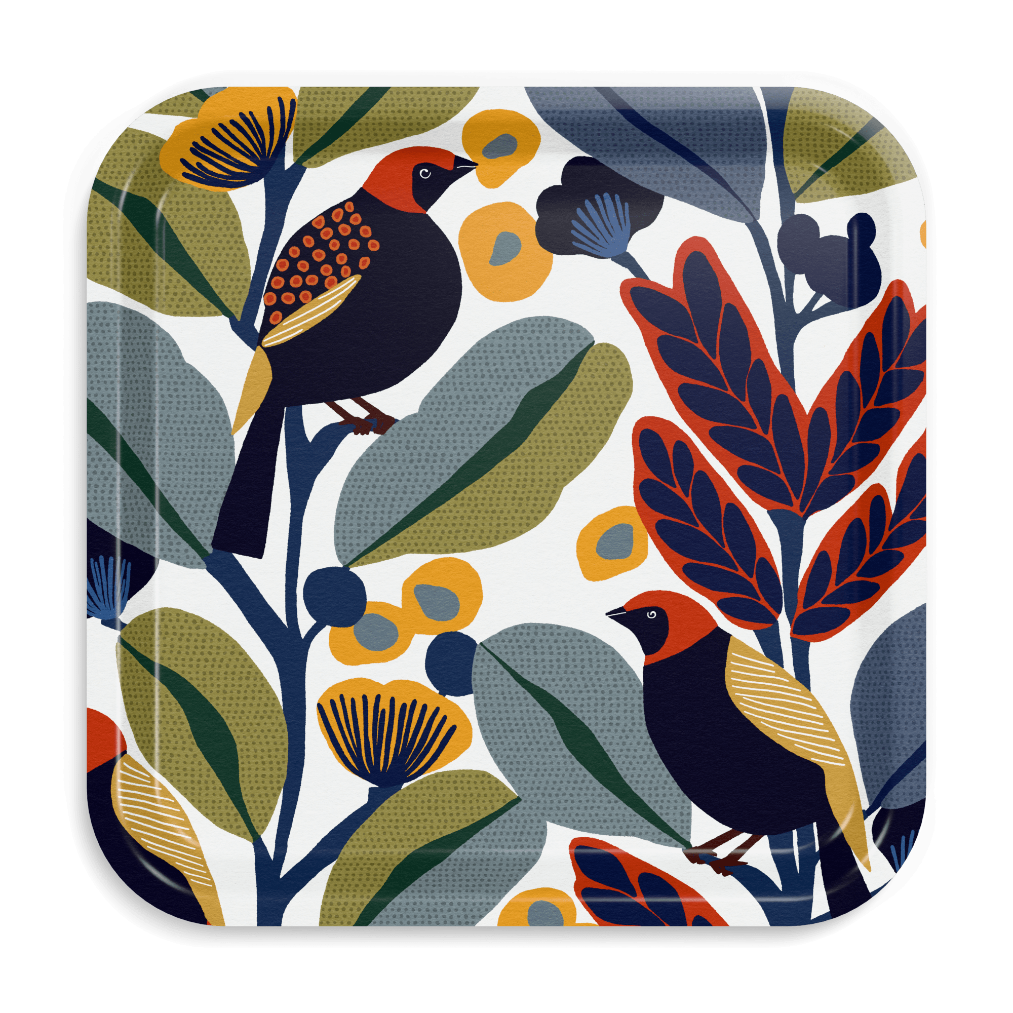 Square Design Tray 32 x 32 cm - Happy Birds - Nordic Birch