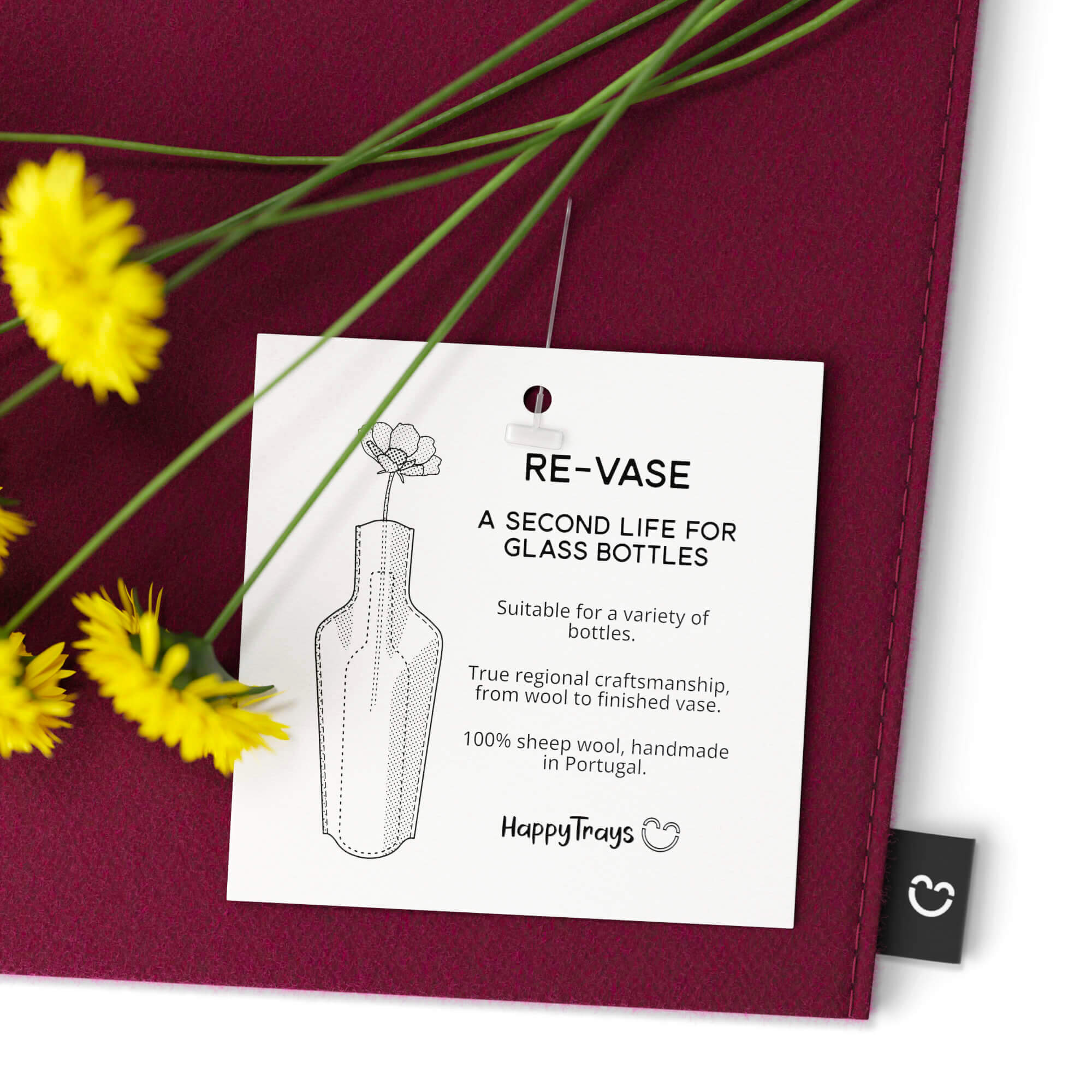 Re-Vase - Vase aus Stoff für 75cl Flaschen, 100% Wolle, Farbe Cherry EU