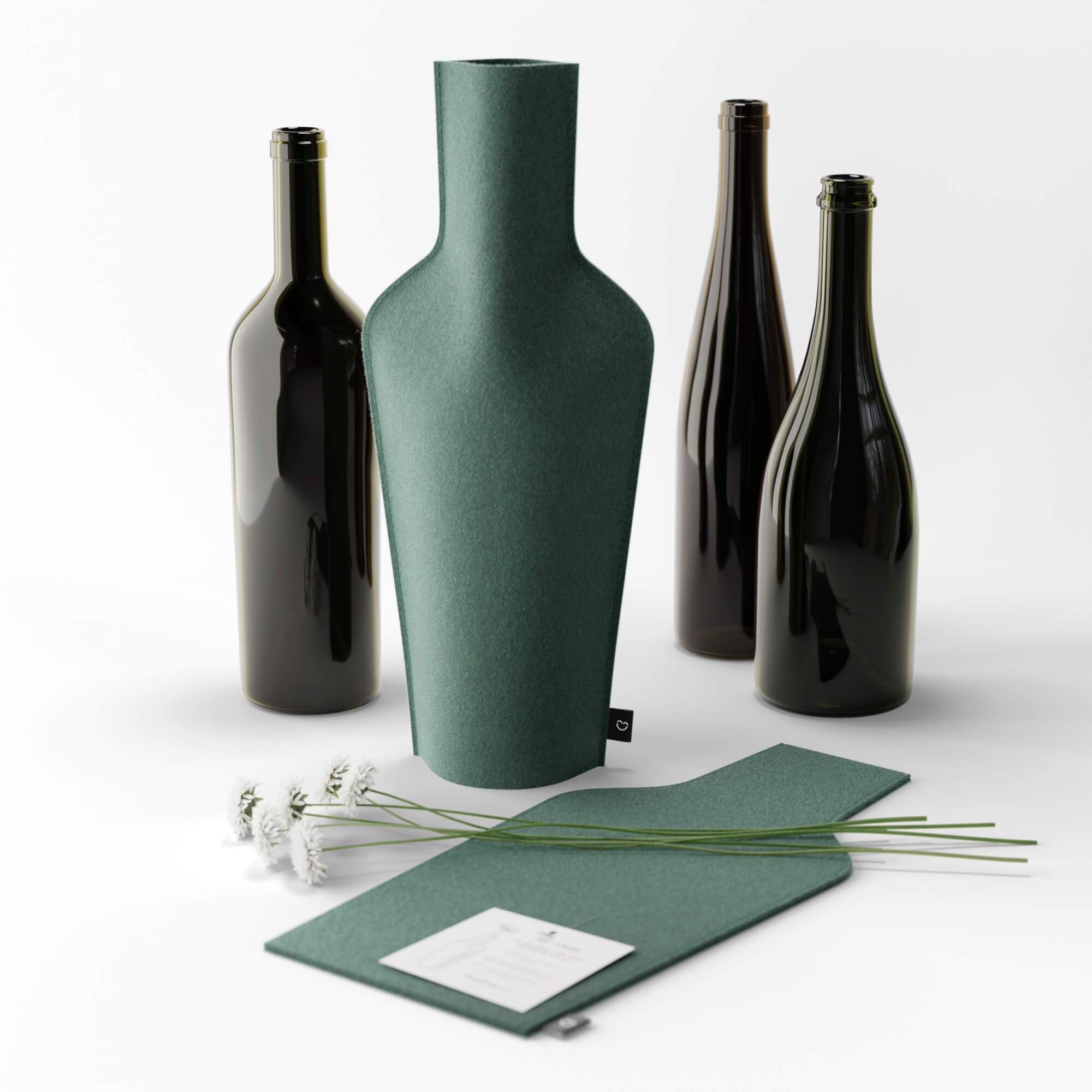 Re-Vase - Vase made of fabric for 75cl bottles, 100% wool, color Industrial Green