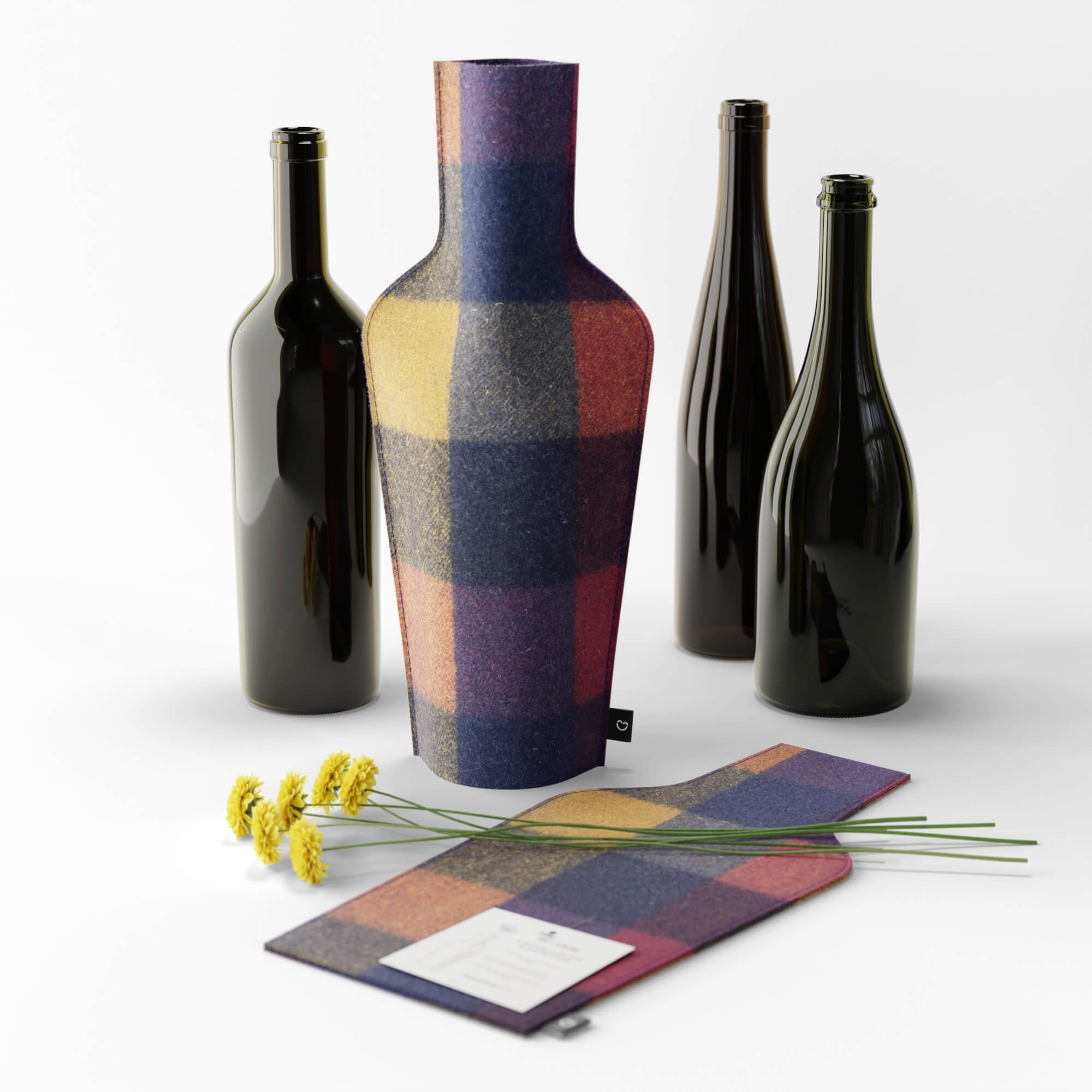 Re-Vase - Vase made of fabric for 75cl bottles, 100% wool, color Quadrants