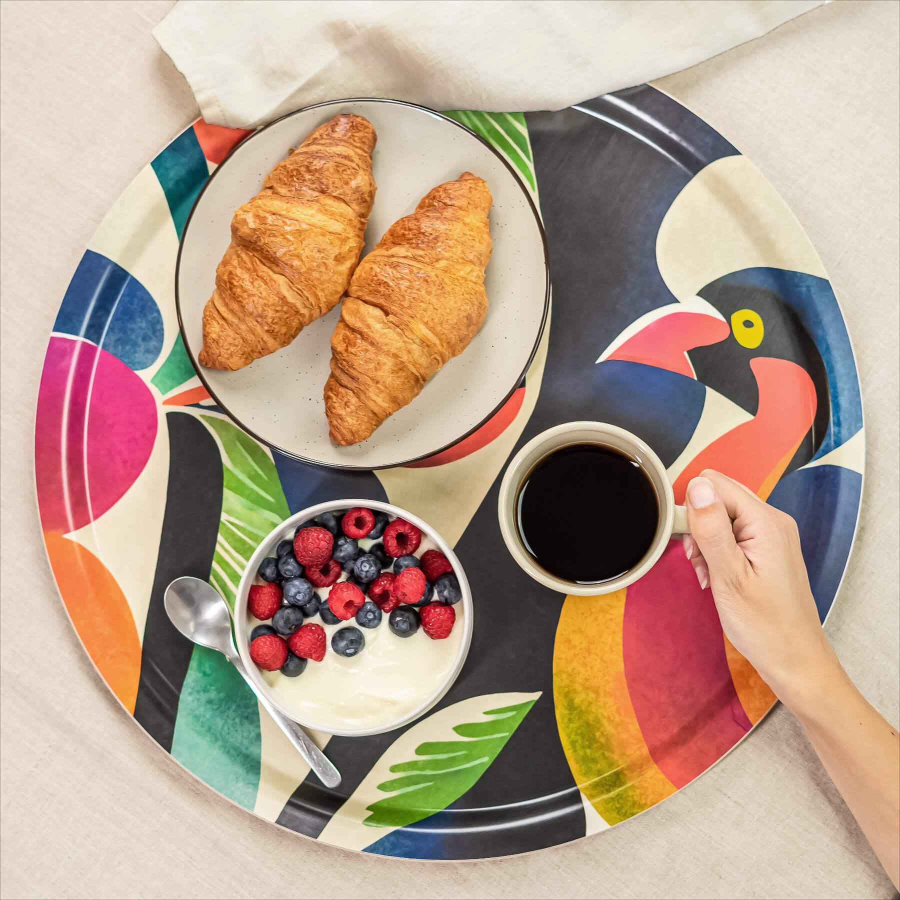 Round Design Tray Ø 46 cm - Frank the Bird - Nordic Birch
