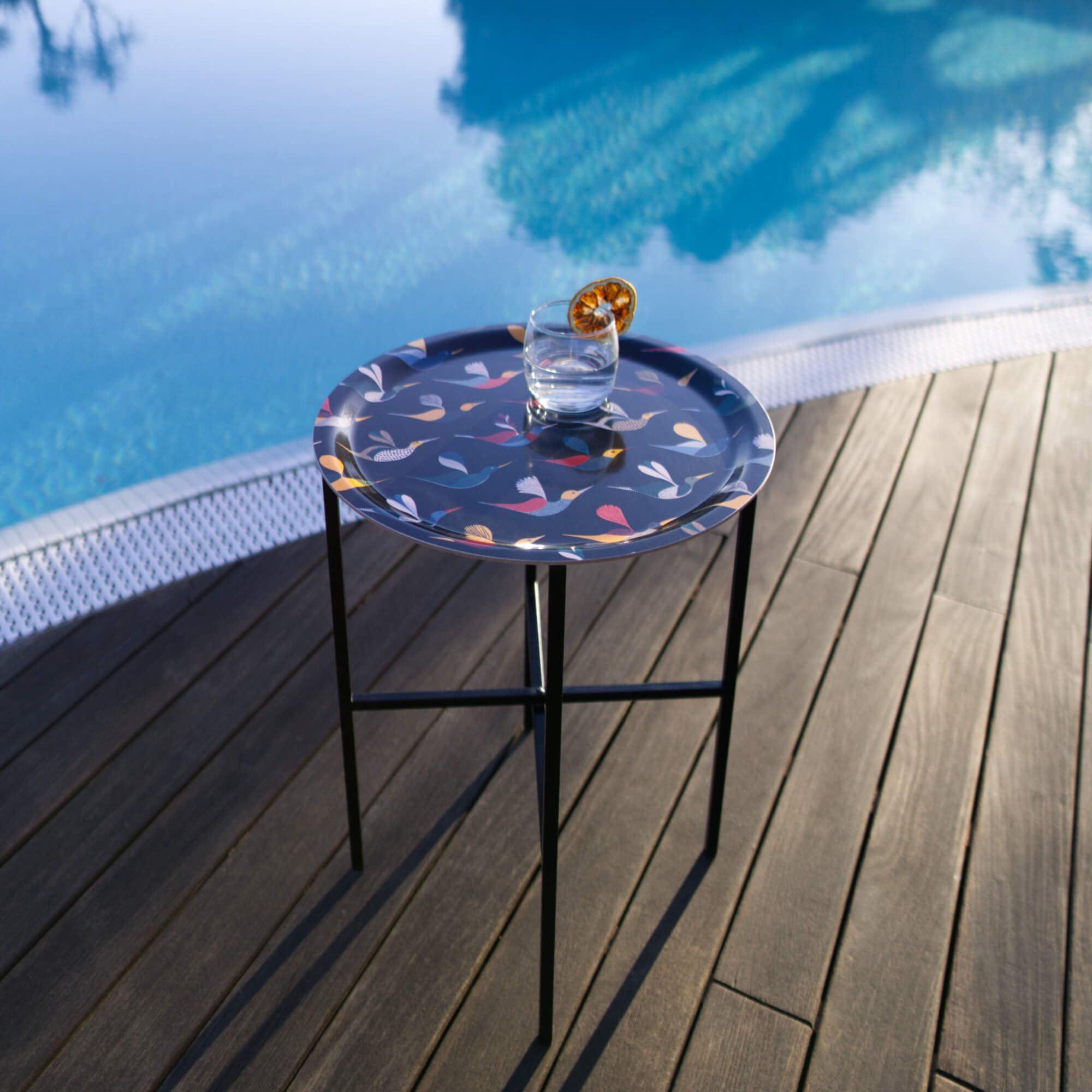 Beistelltisch Ø 39 cm mit 1 Design-Tablett - HappyTrays System (Design wählbar)