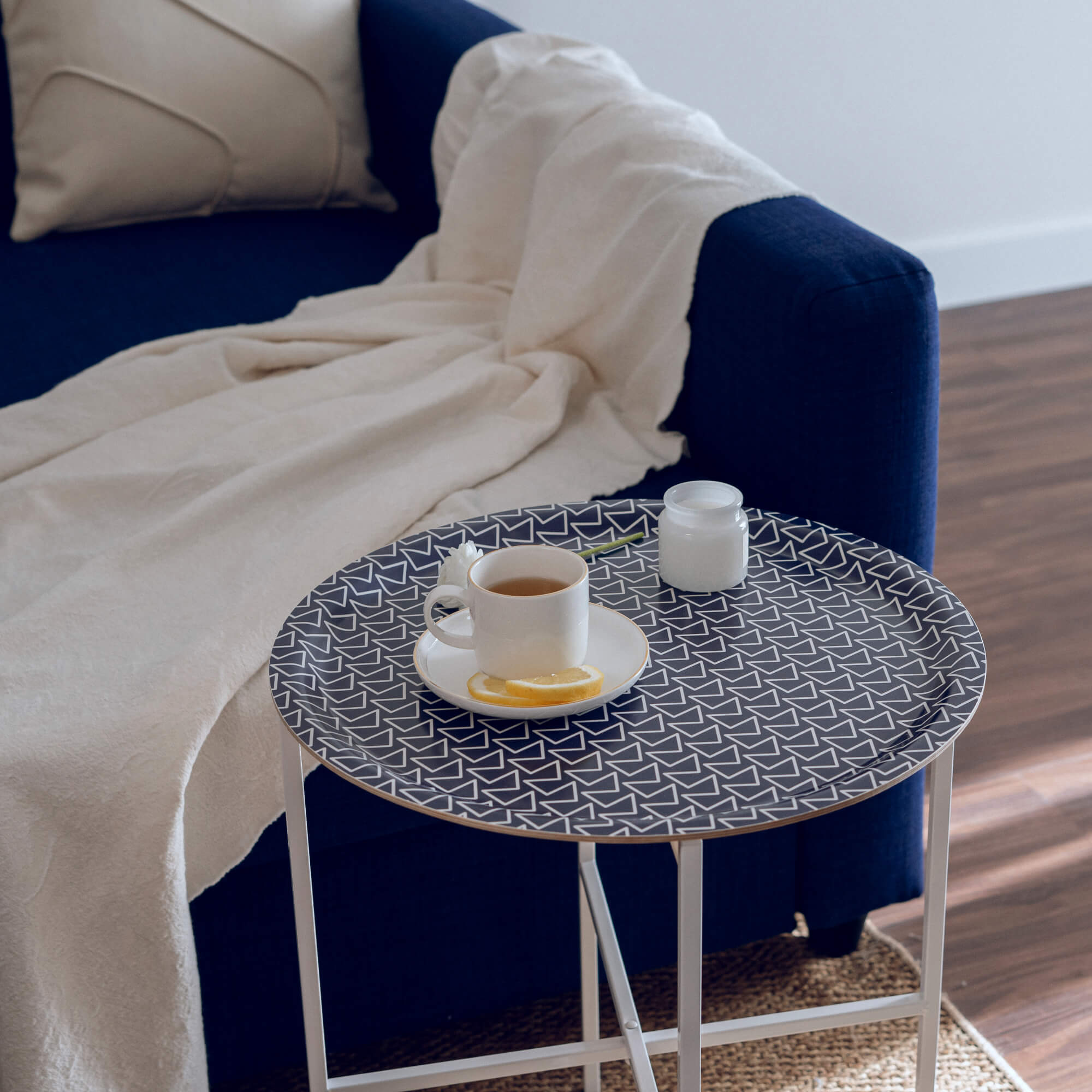 Rundes Design-Tablett Ø 46 cm - Aveiro Blue - nordische Birke