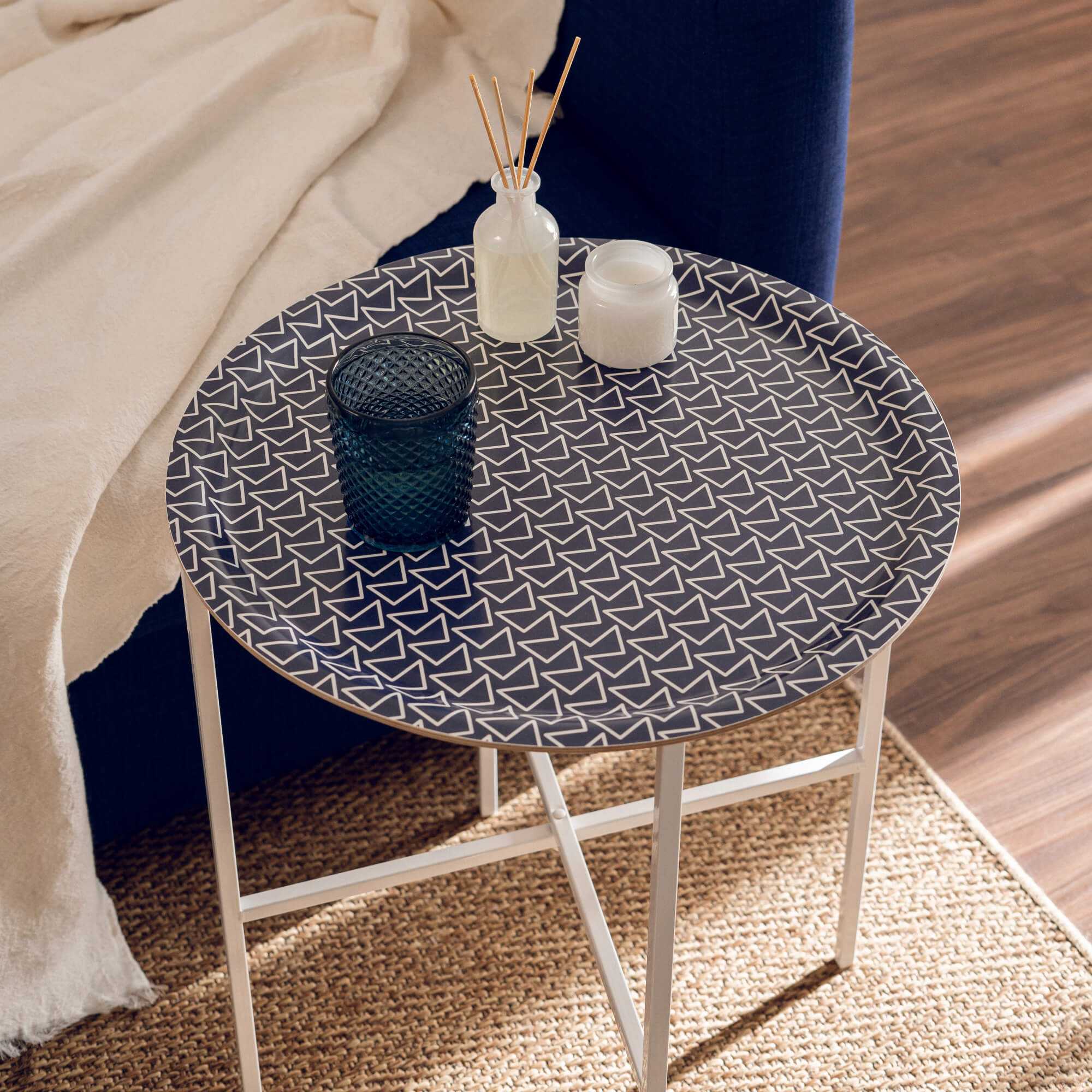 Rundes Design-Tablett Ø 46 cm - Aveiro Blue - nordische Birke