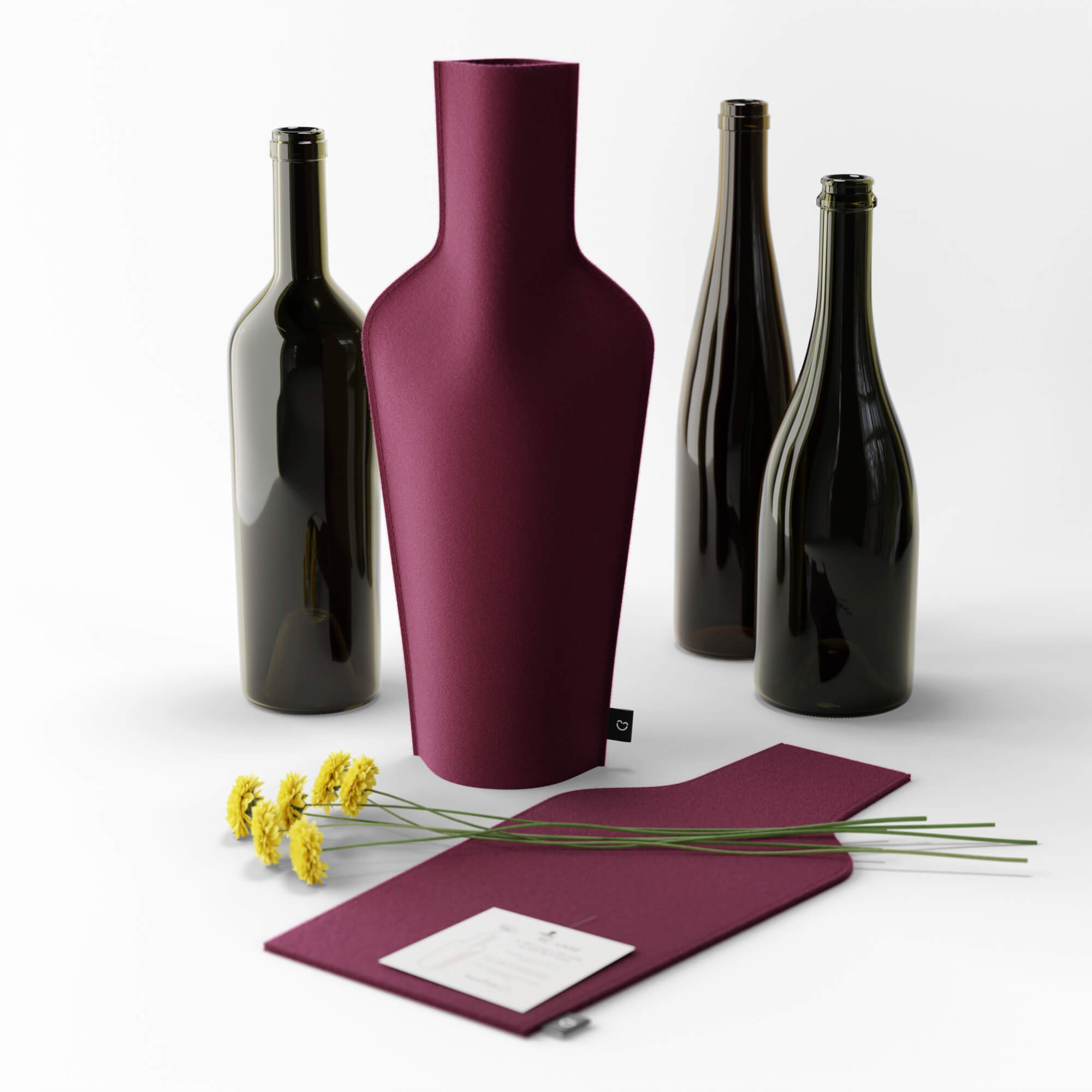 Re-Vase - Vase aus Stoff für 75cl Flaschen, 100% Wolle, Farbe Cherry EU