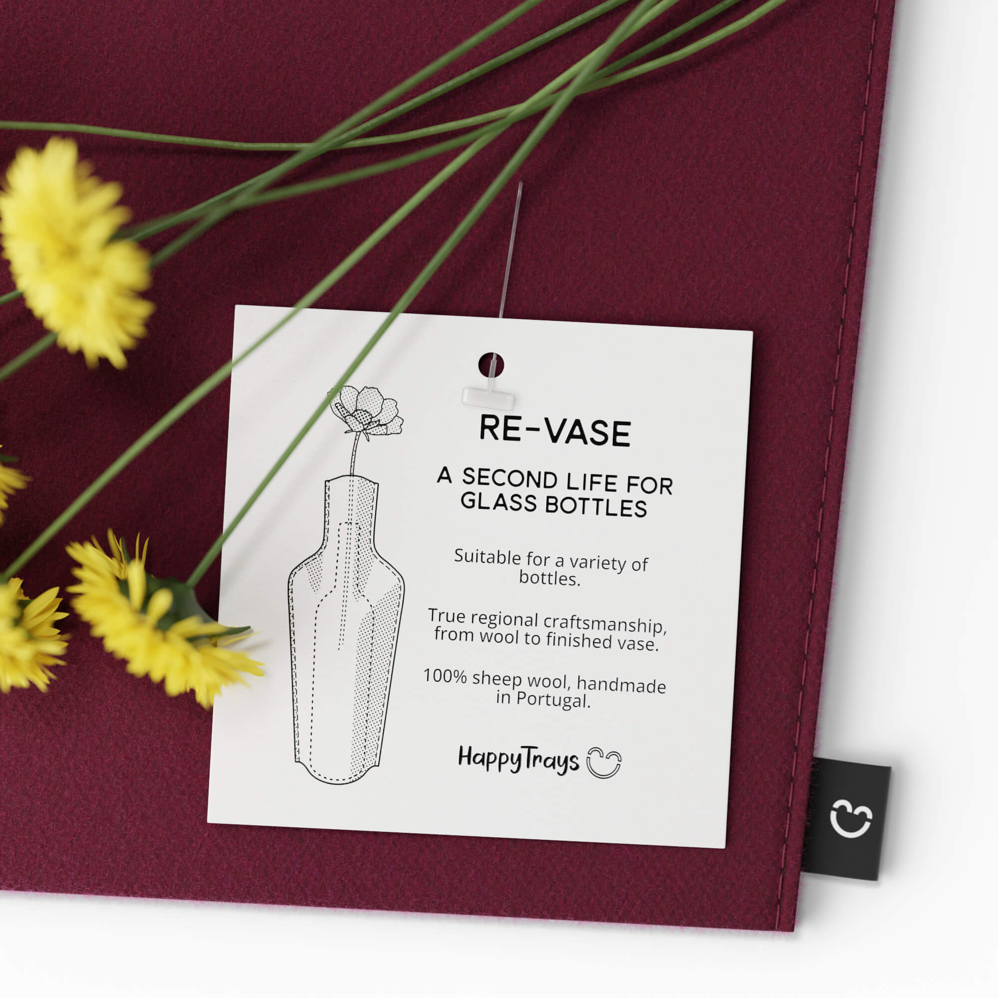 Re-Vase - Vase aus Stoff für 75cl Flaschen, 100% Wolle, Farbe Cherry EU