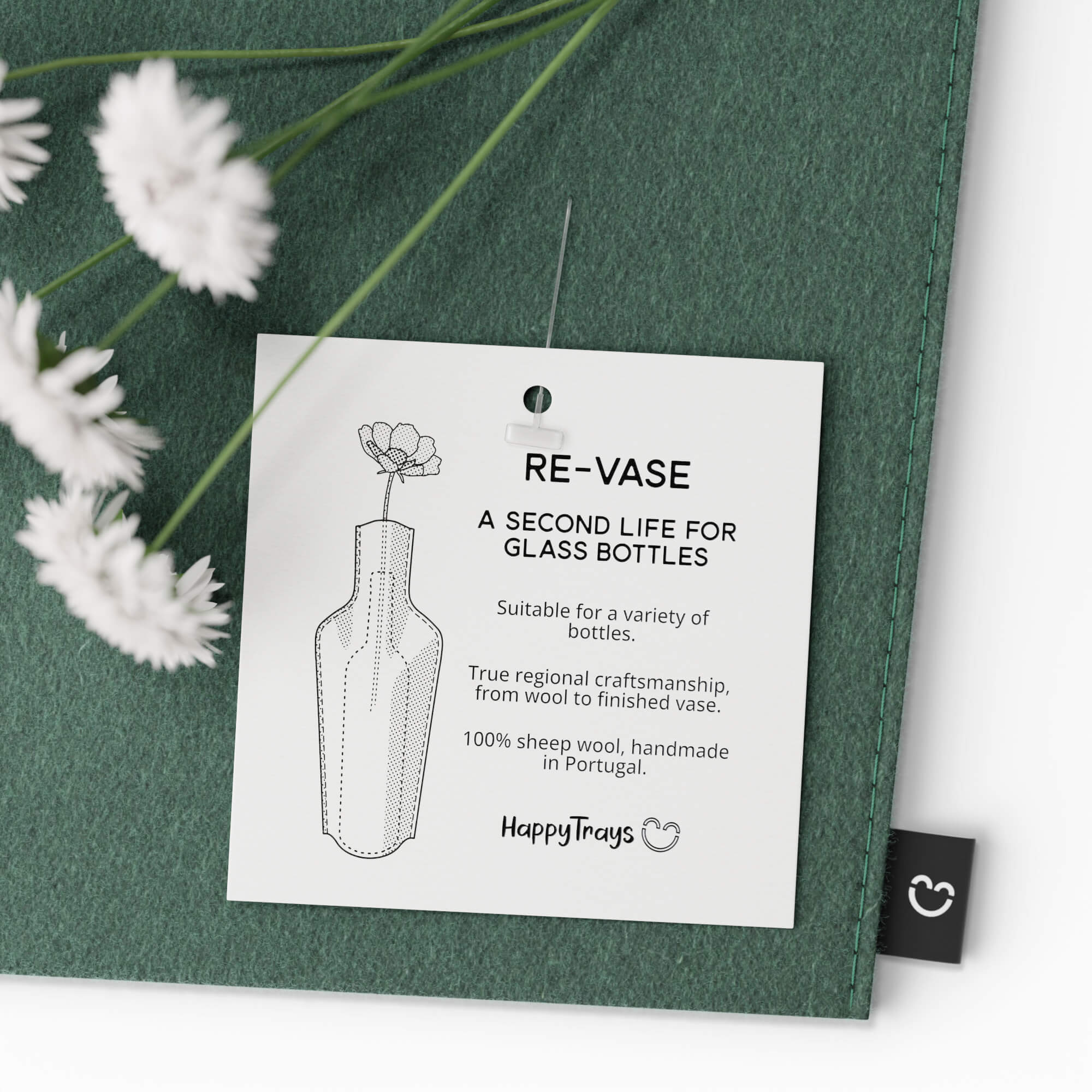 Re-Vase - Vase made of fabric for 75cl bottles, 100% wool, color Industrial Green