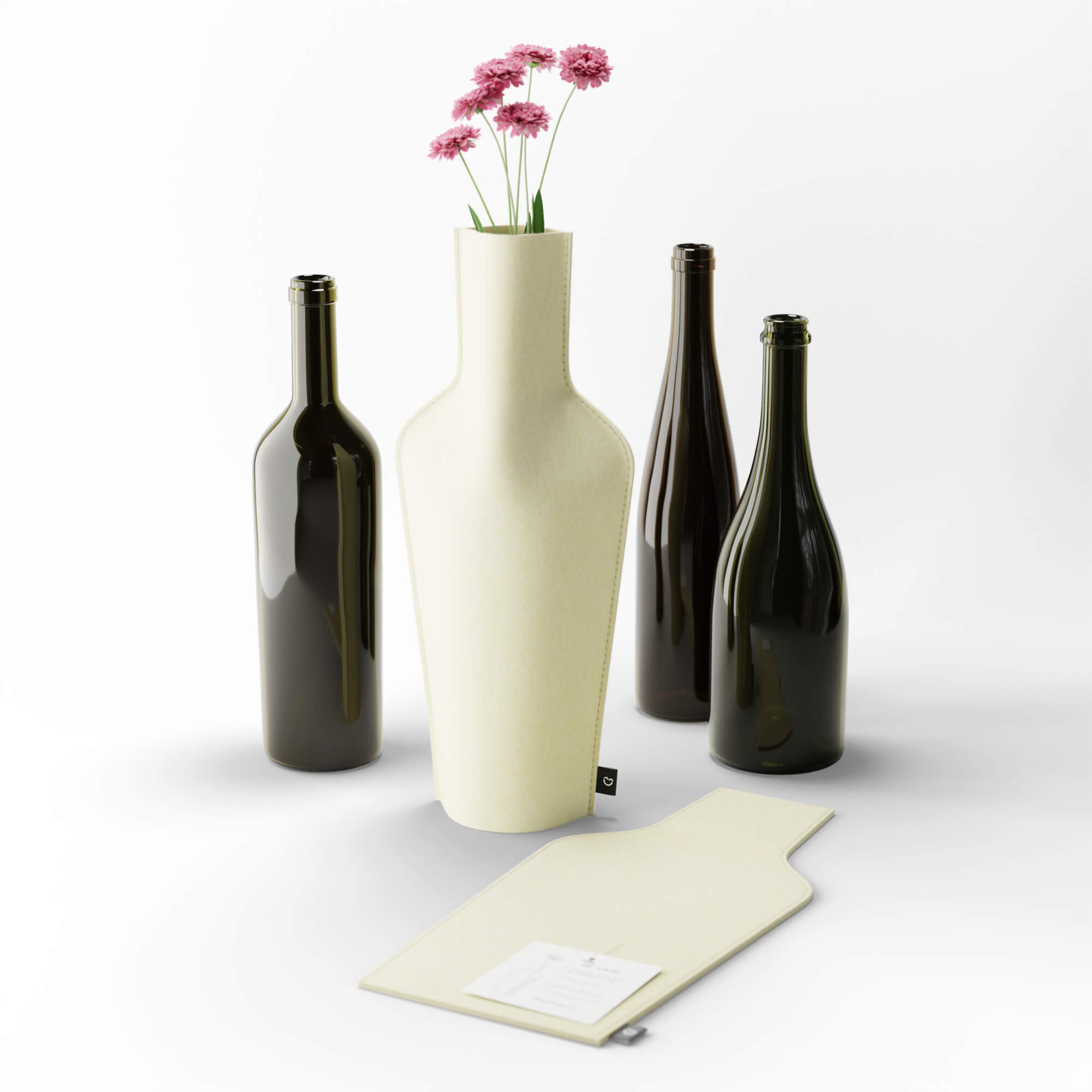 Re-Vase - Vase aus Stoff für 75cl Flaschen, 100% Wolle, Farbe Pearl EU
