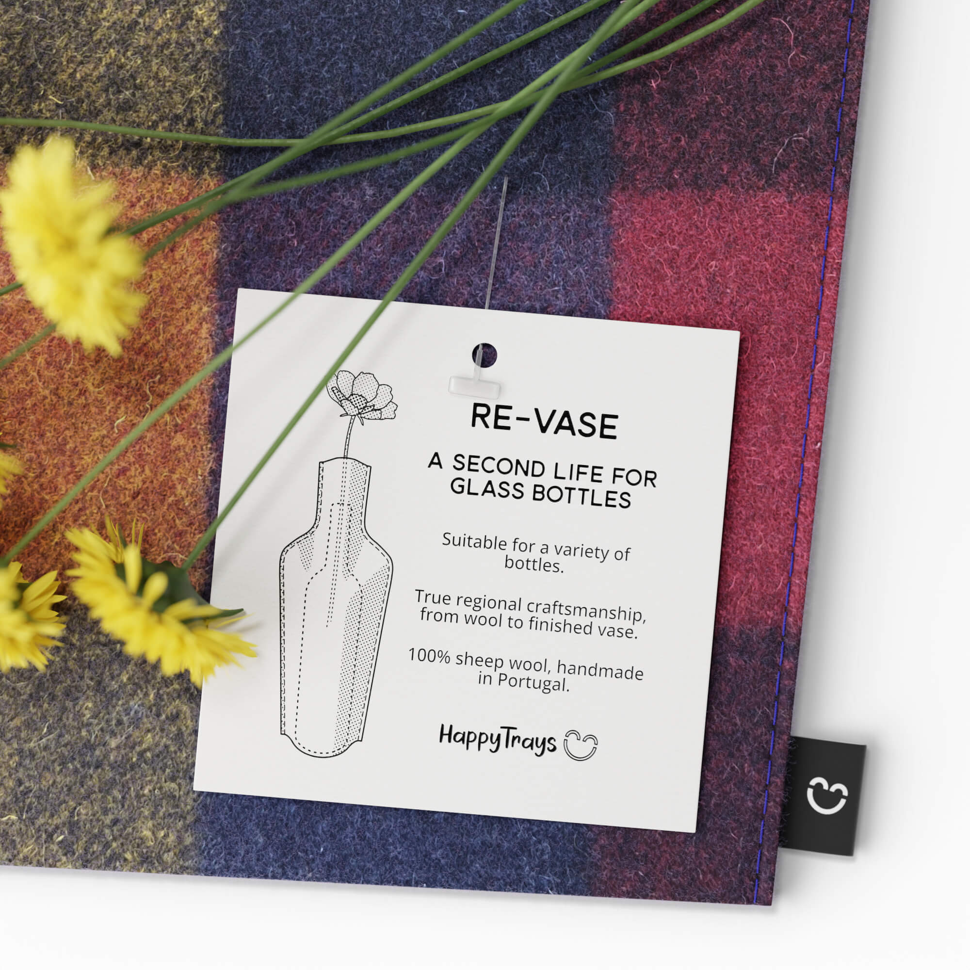 Re-Vase - Vase aus Stoff für 75cl Flaschen, 100% Wolle, Farbe Quadrants EU