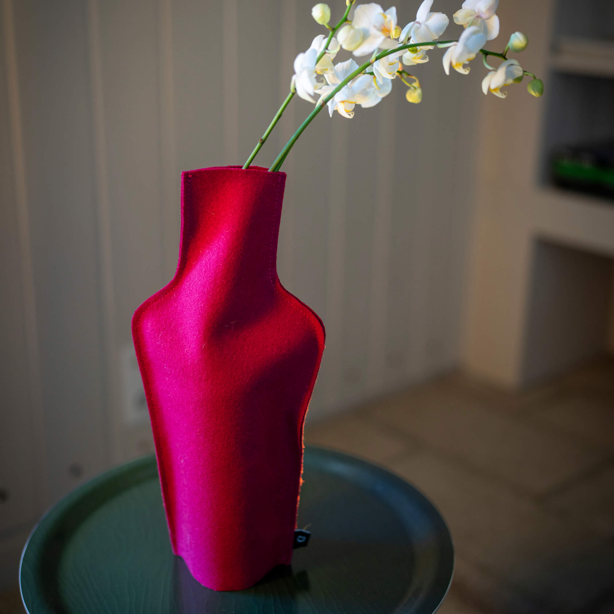 Re-Vase - Vase aus Stoff für 75cl Flaschen, 100% Wolle, Farbe Cherry EU