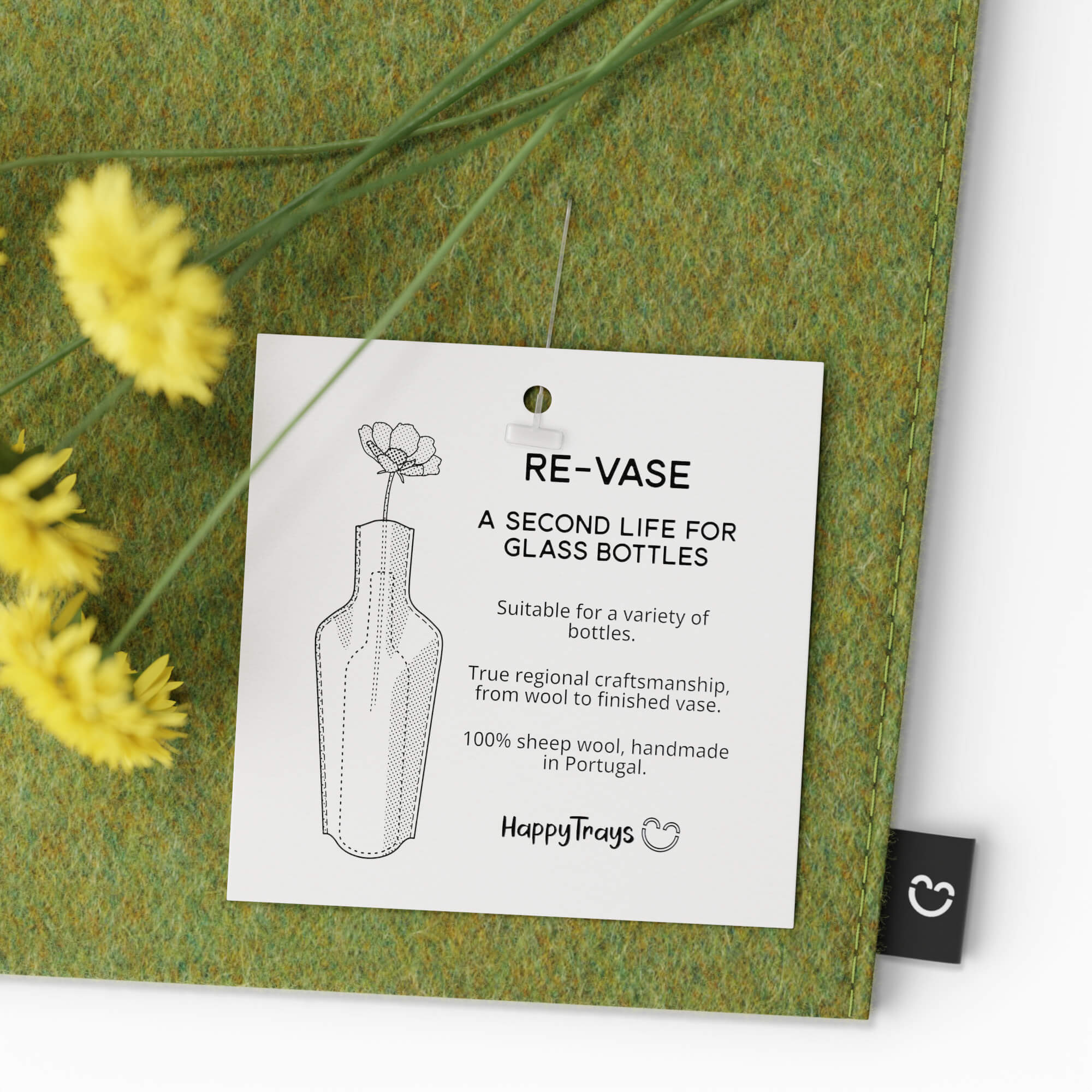 Re-Vase - Vase aus Stoff für 75cl Flaschen, 100% Wolle, Farbe Avocado EU