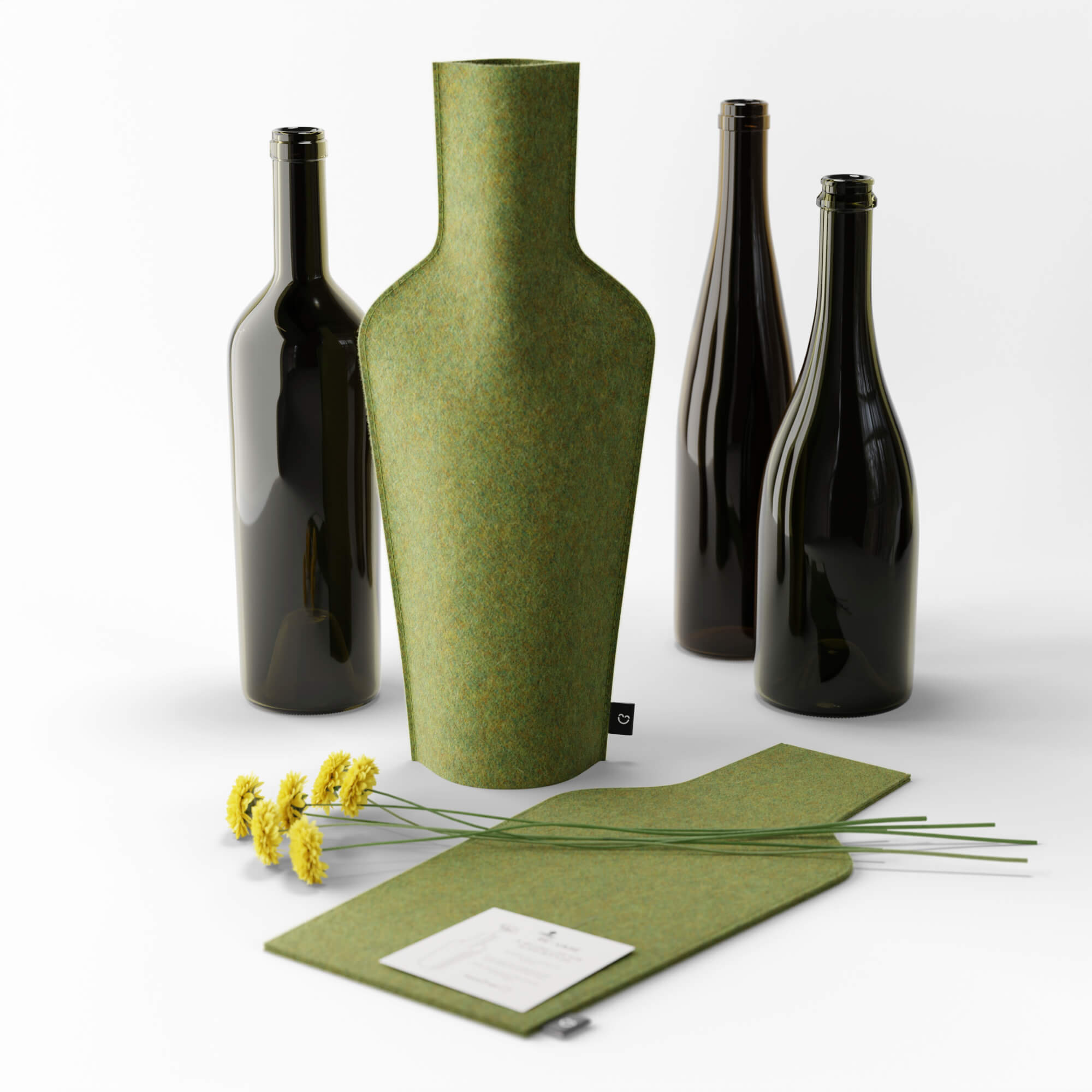Re-Vase - Vase aus Stoff für 75cl Flaschen, 100% Wolle, Farbe Avocado EU