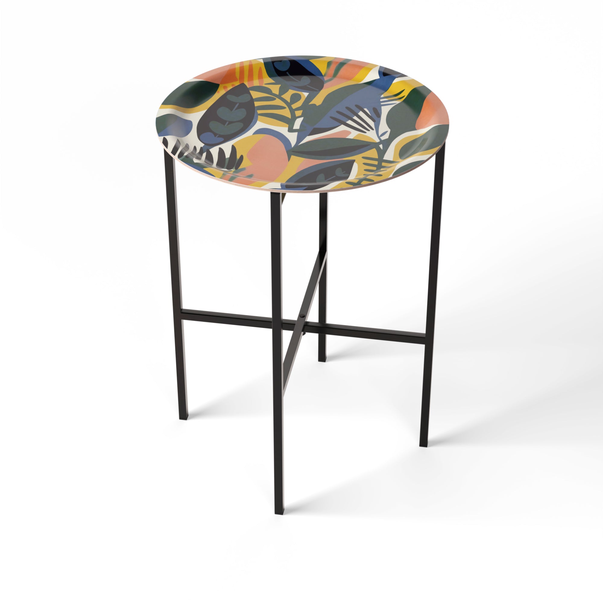 Beistelltisch Ø 39 cm mit 1 Design-Tablett - HappyTrays System (Design wählbar)