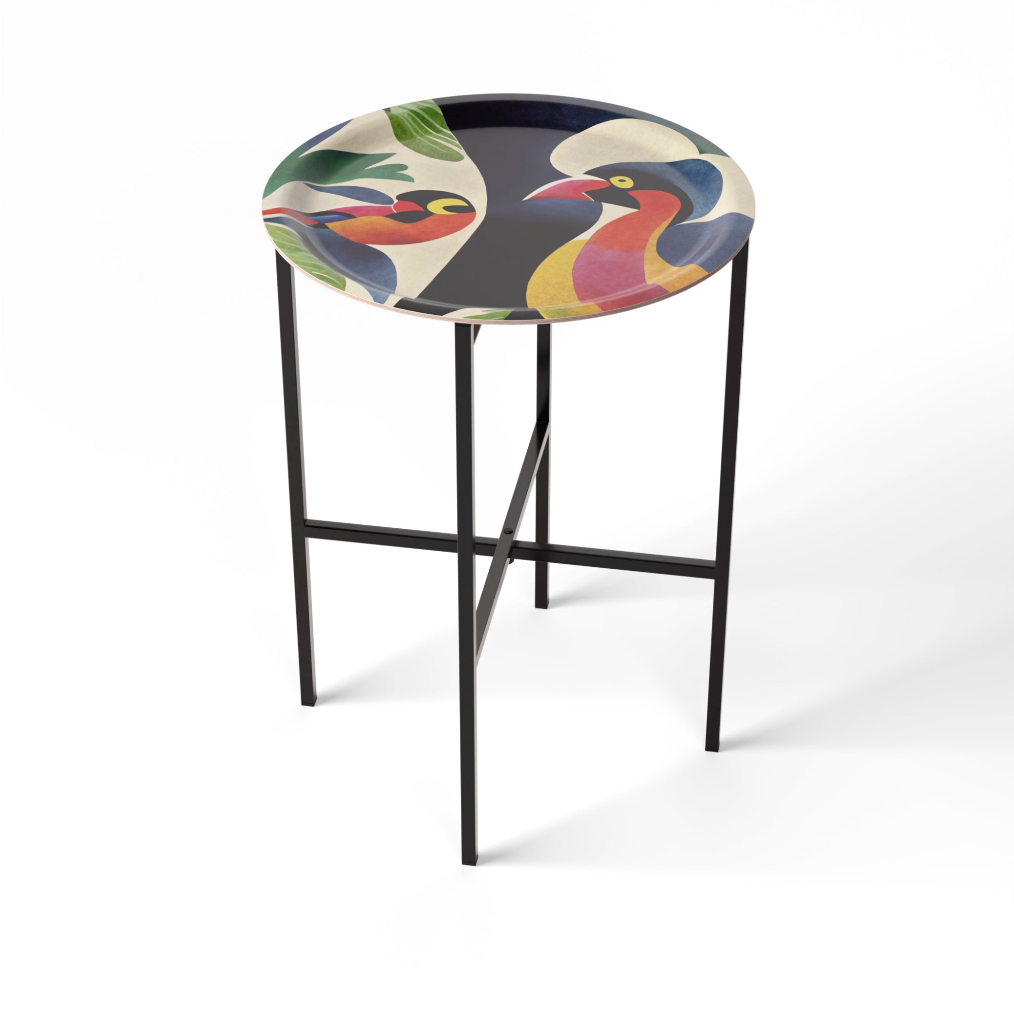 Beistelltisch Ø 39 cm mit 1 Design-Tablett - HappyTrays System (Design wählbar)