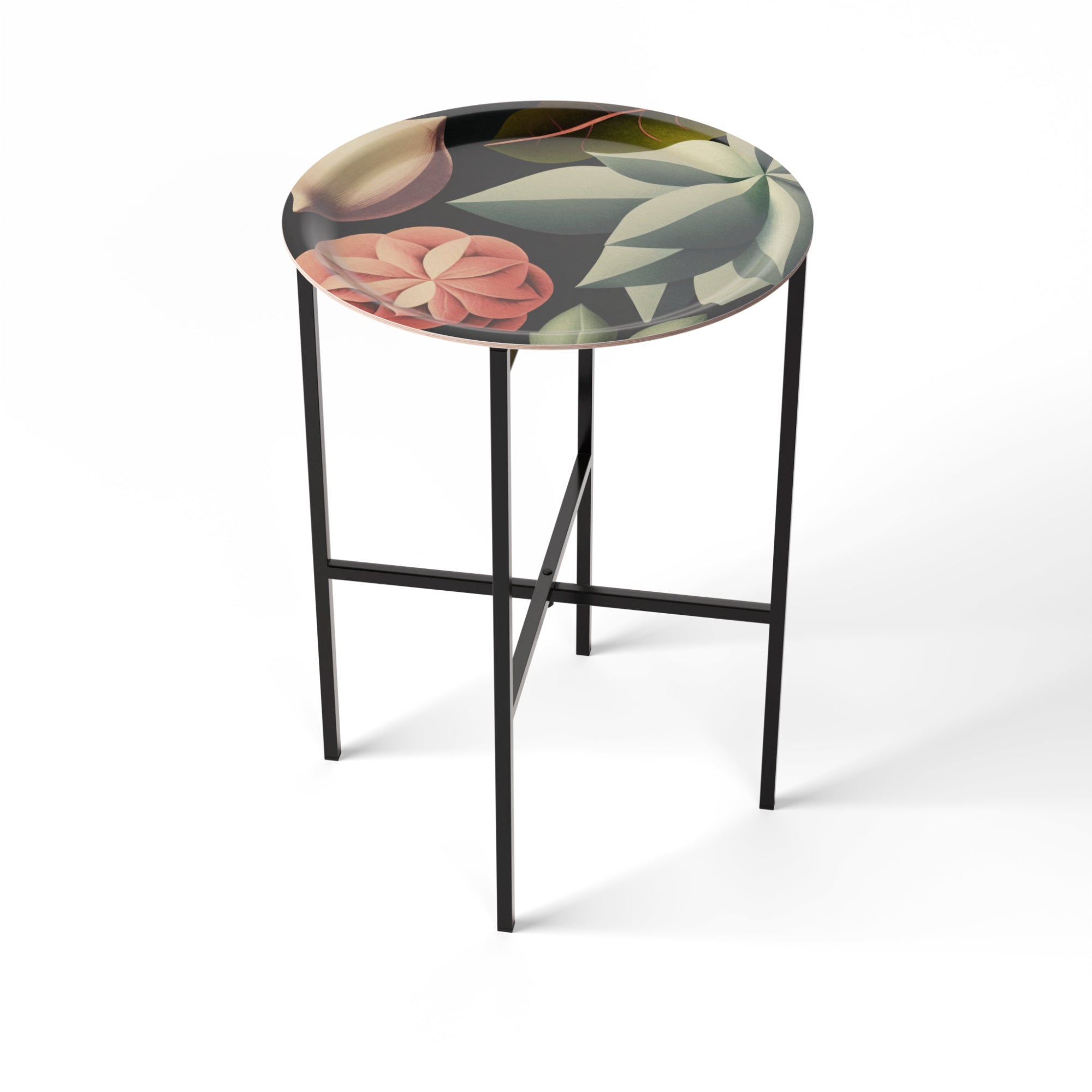 Beistelltisch Ø 39 cm mit 1 Design-Tablett - HappyTrays System (Design wählbar)