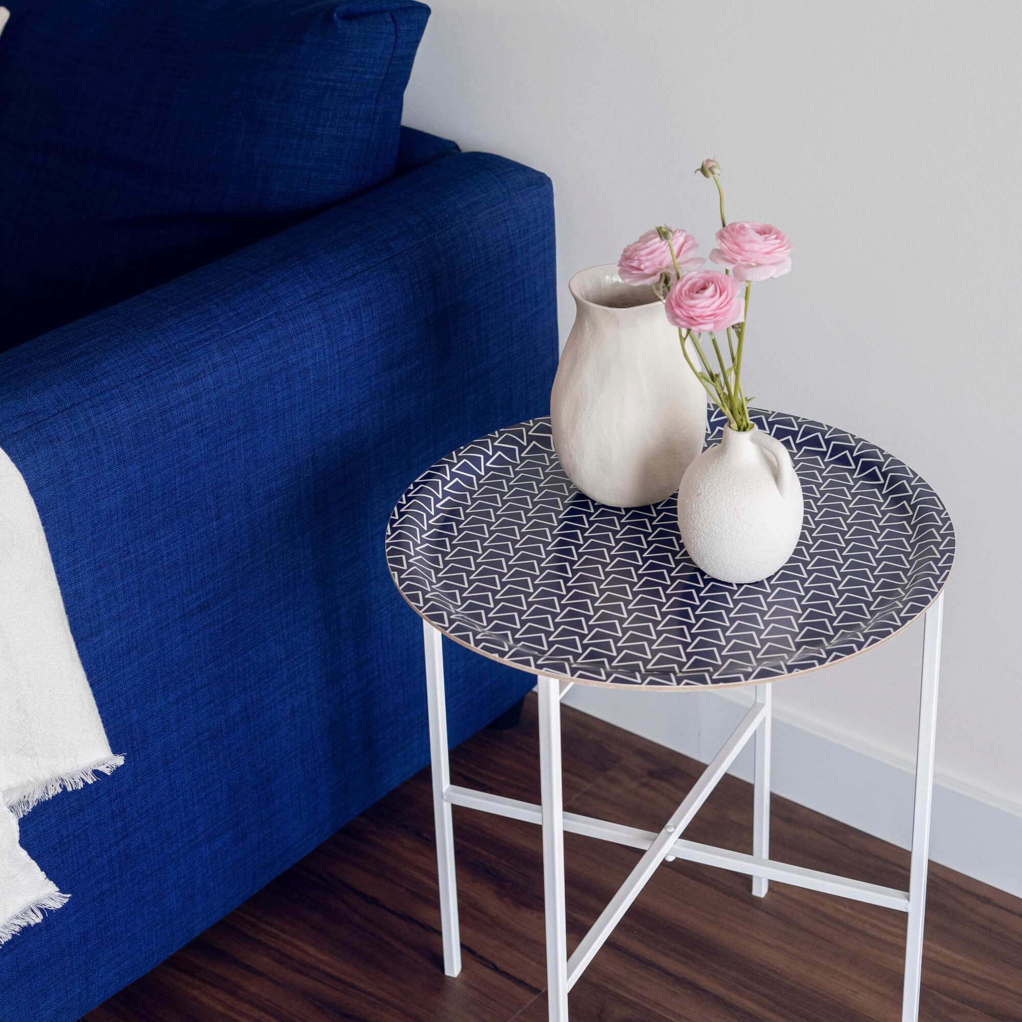 Rundes Design-Tablett Ø 46 cm - Aveiro Blue - nordische Birke